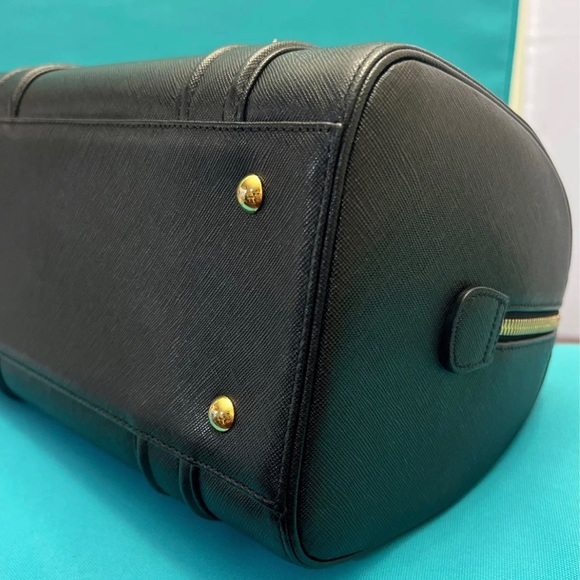 MCM Boston Bag Studded Logo Motifs Black Saffiano Leather Satchel - Picture 6 of 13